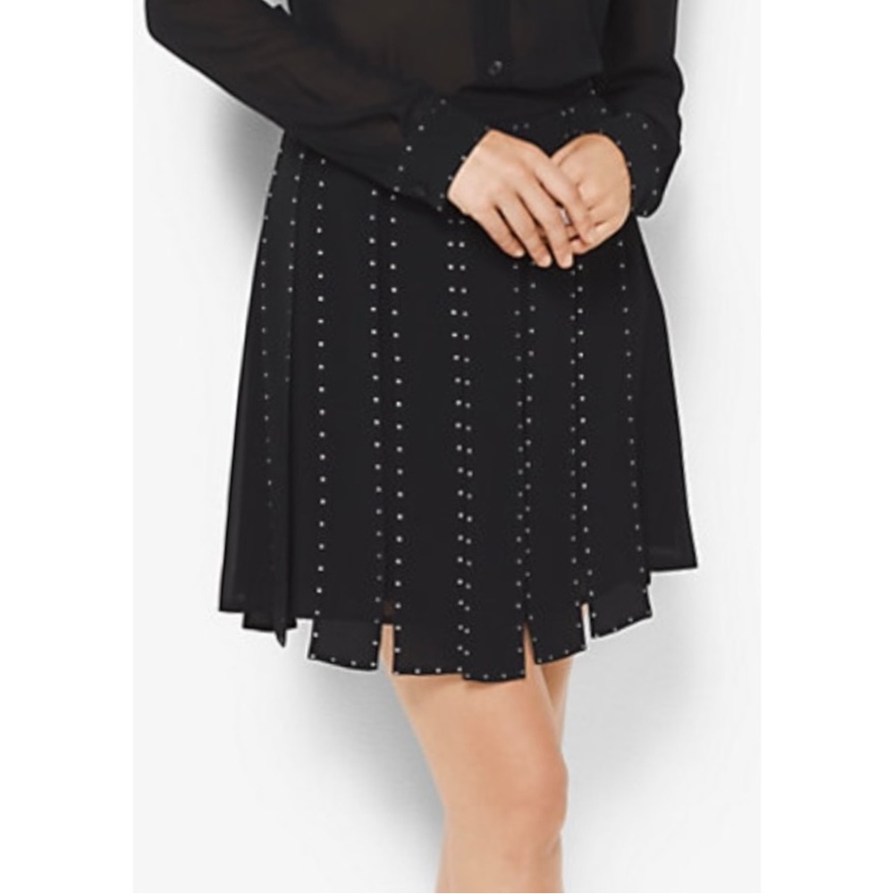 NWT Michael Kors Studded Chiffon Slashed Skirt - Studded Silky Black Mini Skirt
